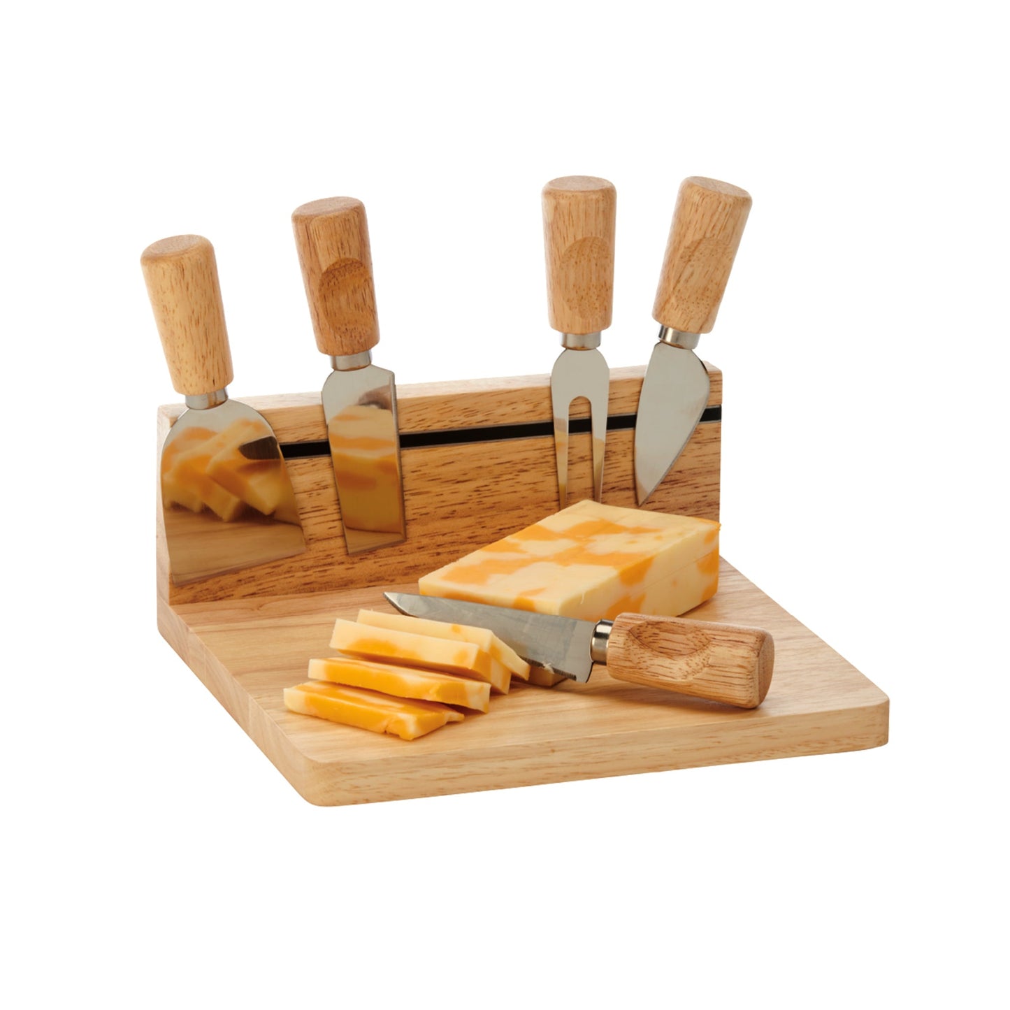 Rubberwood Magnetic Cheese Board Set with 5 Tools