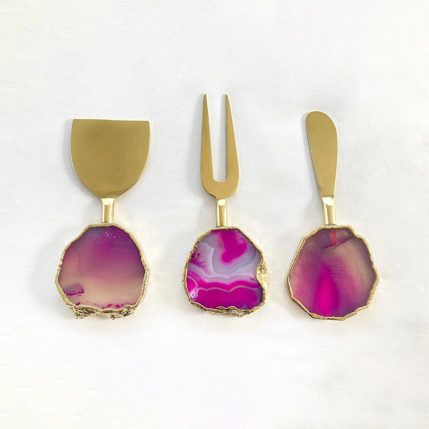 Set of 3 Pink Agate Cheese Knives/Spreaders