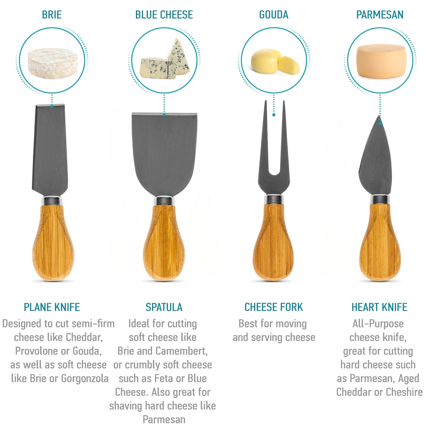 Swivel Round Bamboo Cheese Board with Knife Set and Removable Slate - 12 inch