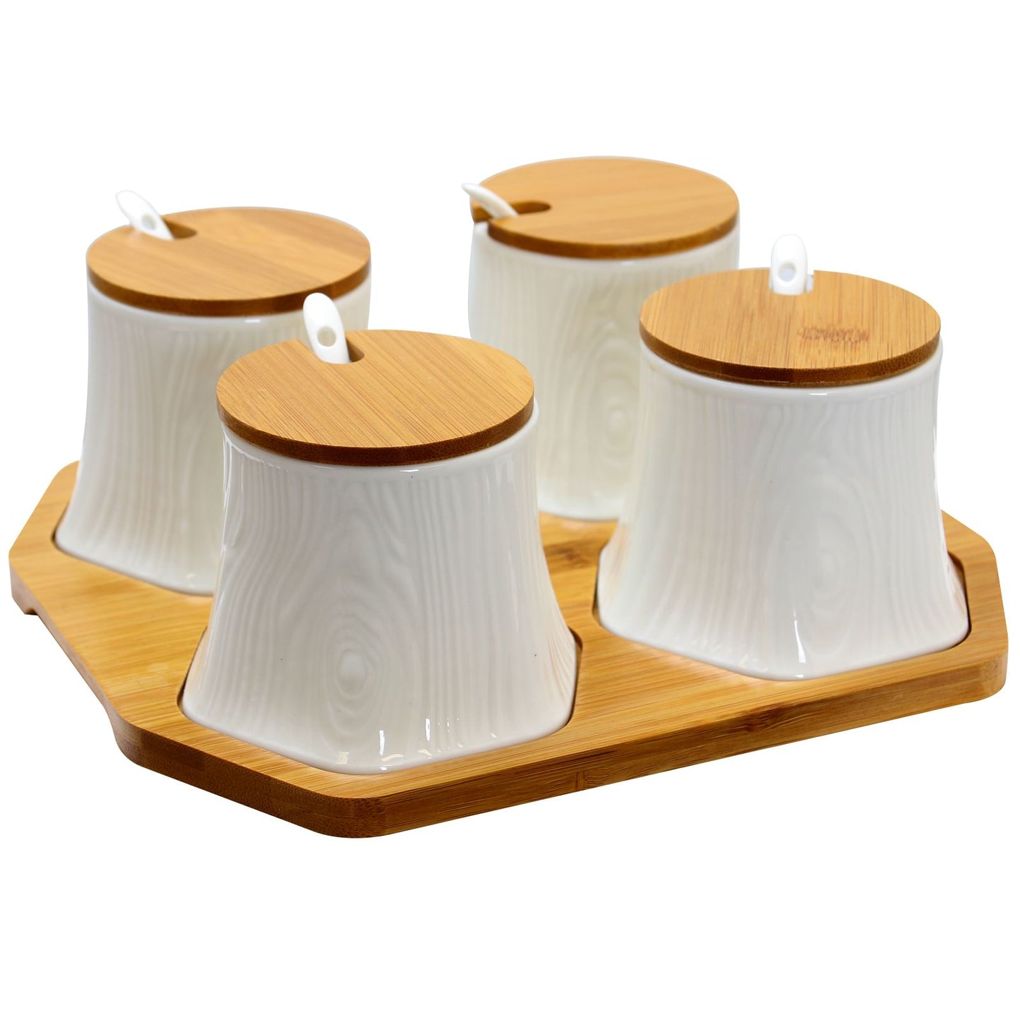 Elama Ceramic Spice, Jam and Salsa Jars with Bamboo Lids & Serving