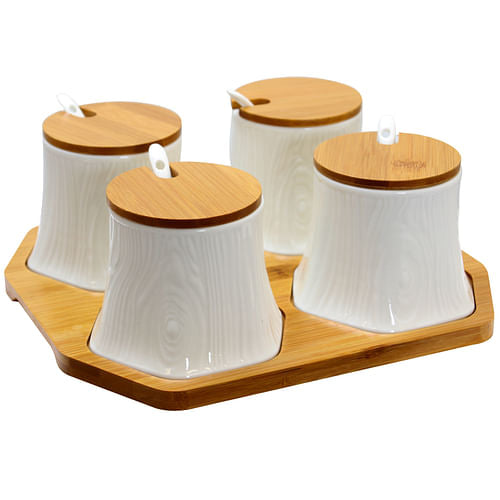 Elama Ceramic Spice, Jam and Salsa Jars with Bamboo Lids & Serving