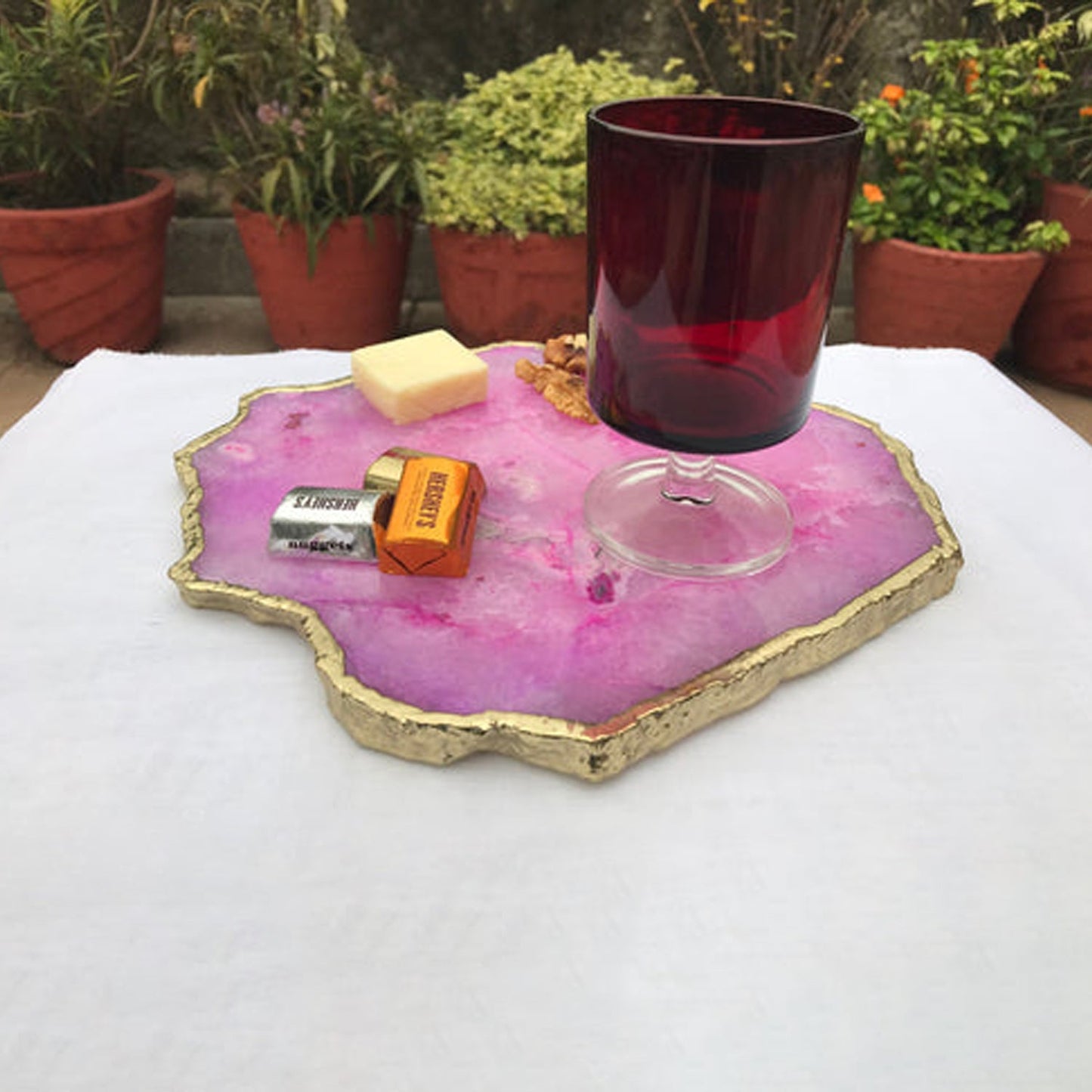 Large Pink Agate Cheese Platter/Tray
