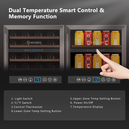 24 Inch Beverage and Wine Cooler Dual Zone Wine Refrigerator