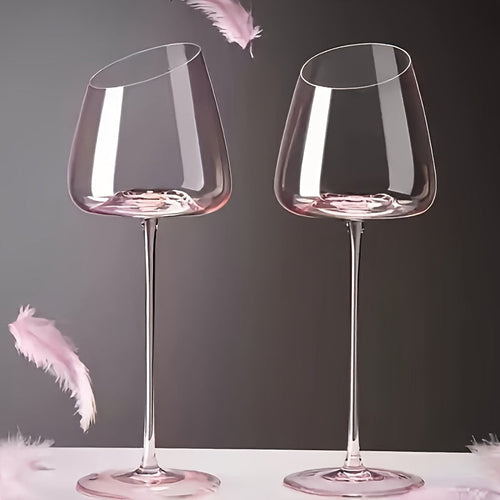 2pcs Pink Flamingo Crystal Wine Glasses - Elegant Slanted Mouth