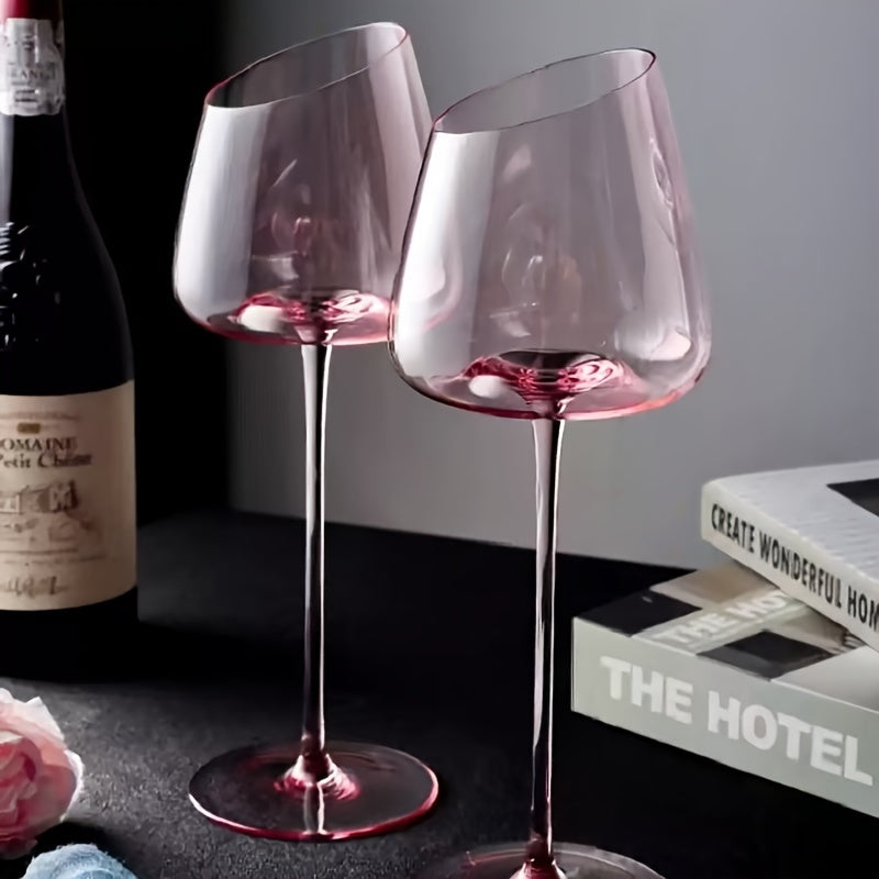 2pcs Pink Flamingo Crystal Wine Glasses - Elegant Slanted Mouth