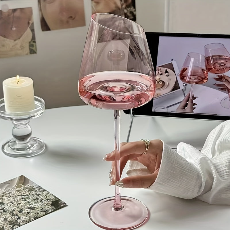 2pcs Pink Flamingo Crystal Wine Glasses - Elegant Slanted Mouth