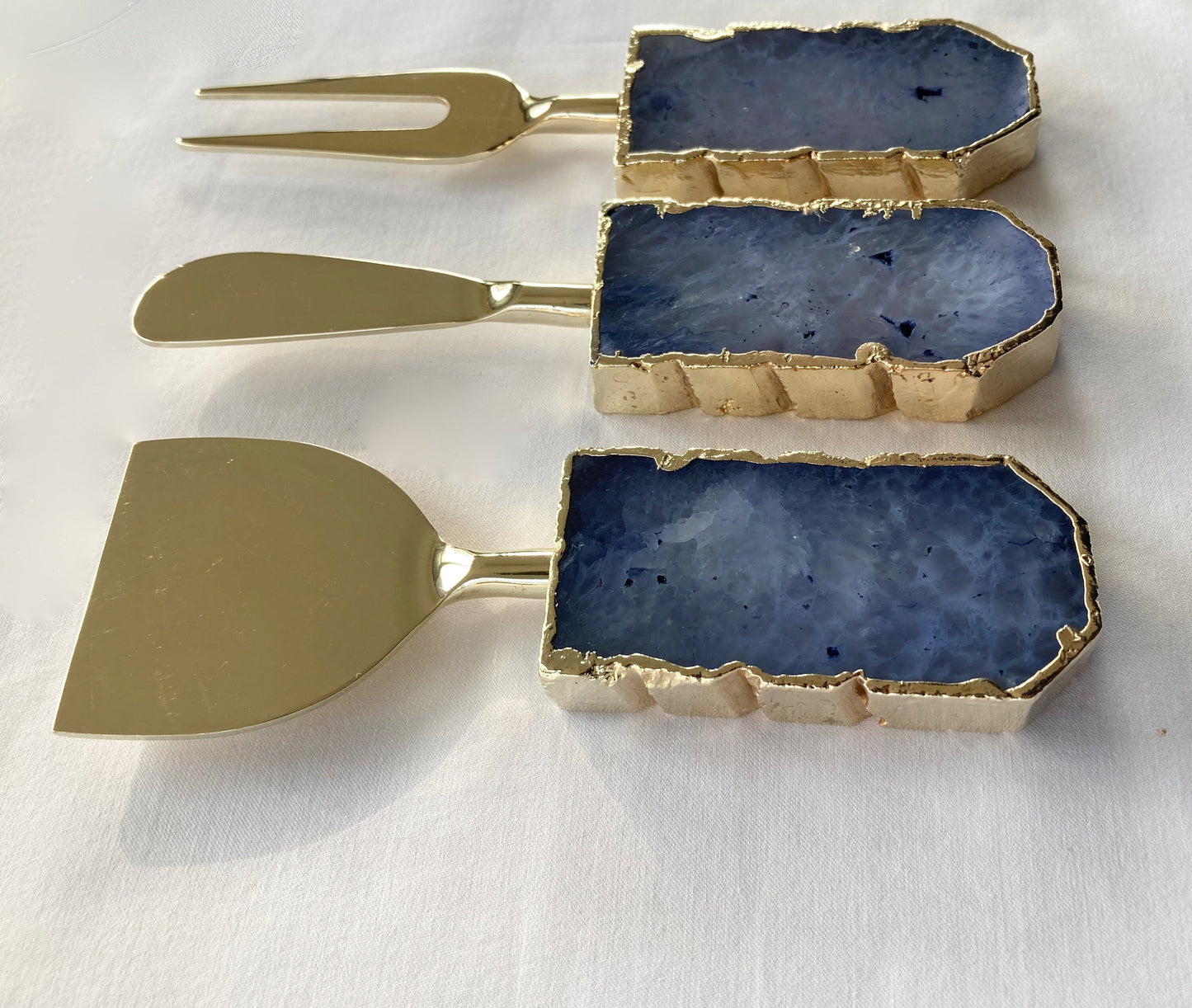 Set of 3 Light Ink Blue Agate Cheese Knives/Spreaders