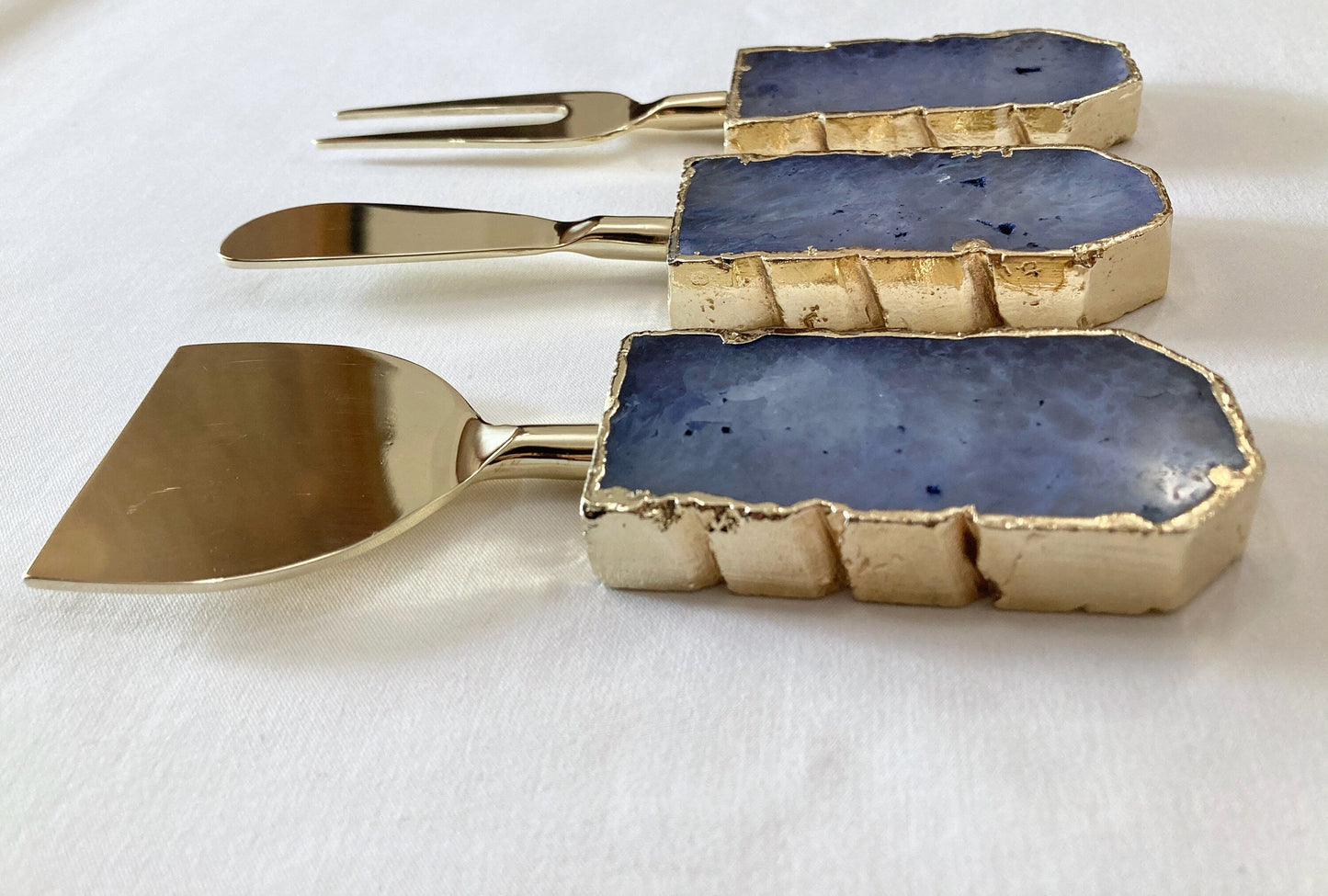 Set of 3 Light Ink Blue Agate Cheese Knives/Spreaders