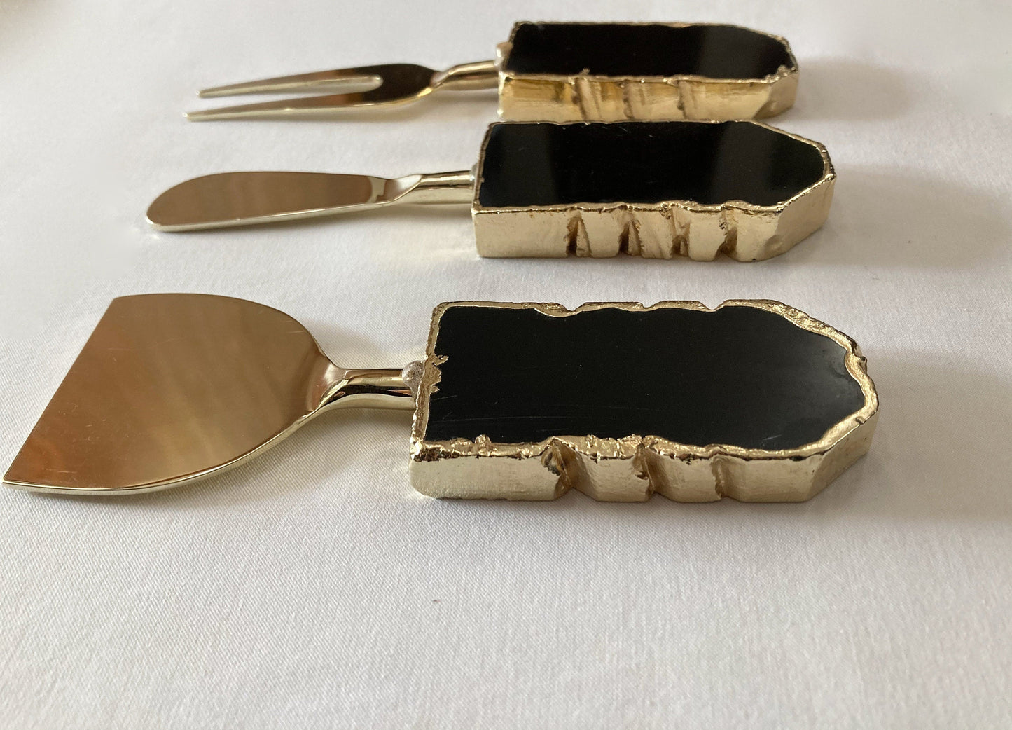 Set of 3 Black Agate Cheese Knives/Spreaders