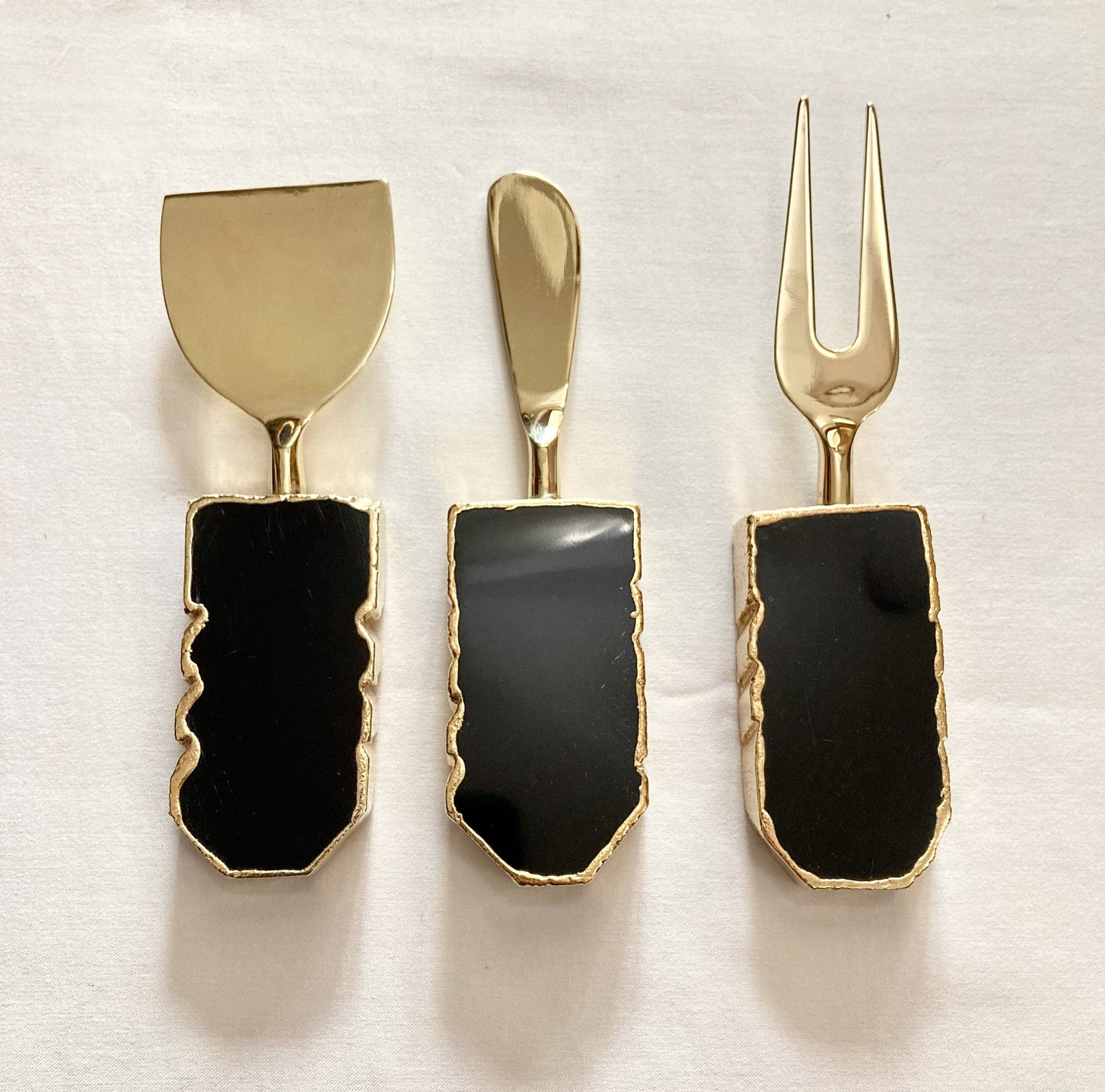 Set of 3 Black Agate Cheese Knives/Spreaders