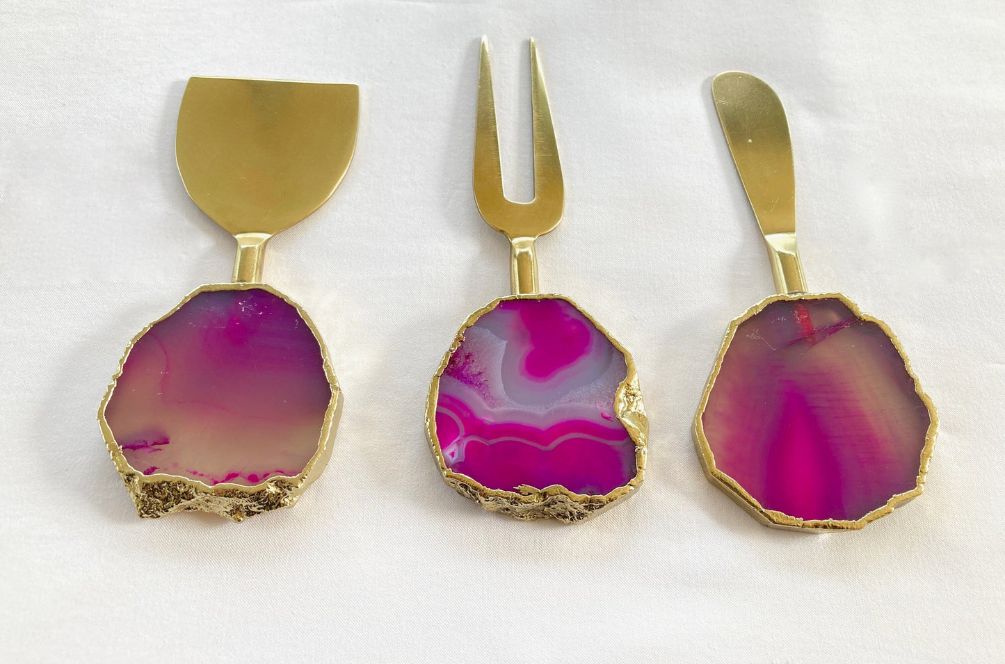 Set of 3 Pink Agate Cheese Knives/Spreaders