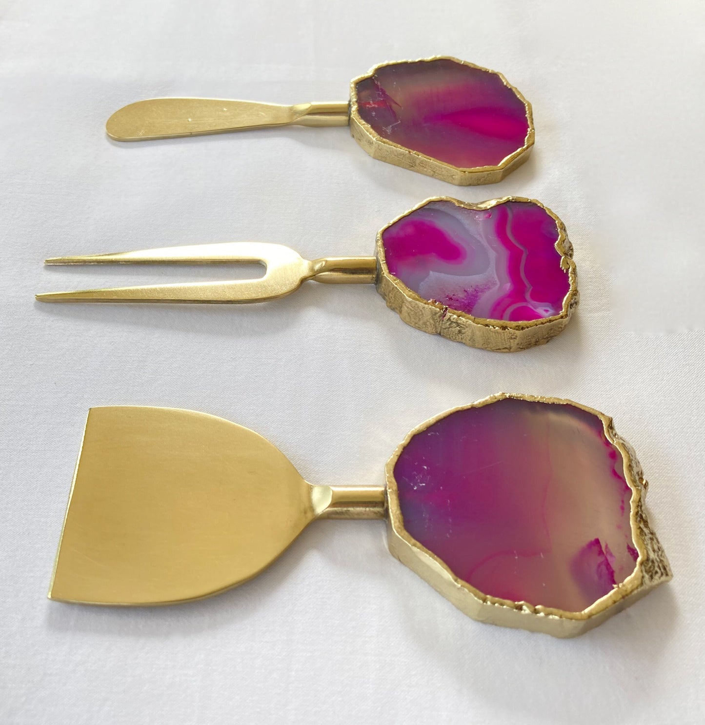 Set of 3 Pink Agate Cheese Knives/Spreaders